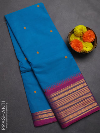 Chettinad cotton saree cs blue and pink with thread woven buttas and zari woven border