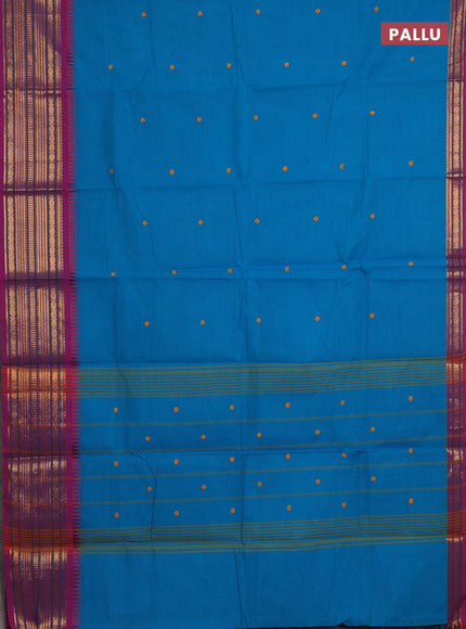 Chettinad cotton saree cs blue and pink with thread woven buttas and zari woven border