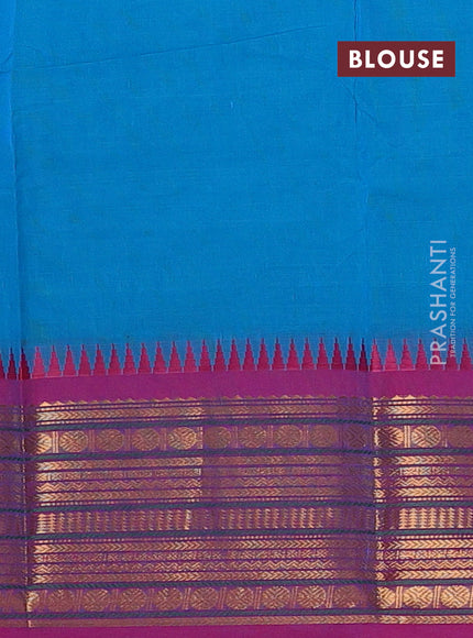 Chettinad cotton saree cs blue and pink with thread woven buttas and zari woven border