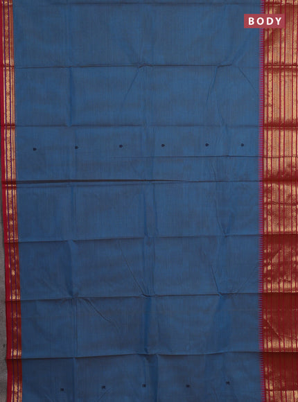 Chettinad cotton saree blue and blue with thread woven buttas and zari woven border