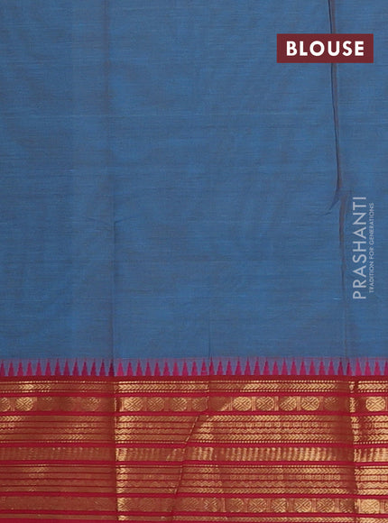 Chettinad cotton saree blue and blue with thread woven buttas and zari woven border