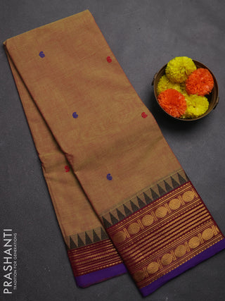 Chettinad cotton saree dual shade of pinkish green and violet with thread woven buttas and zari woven border