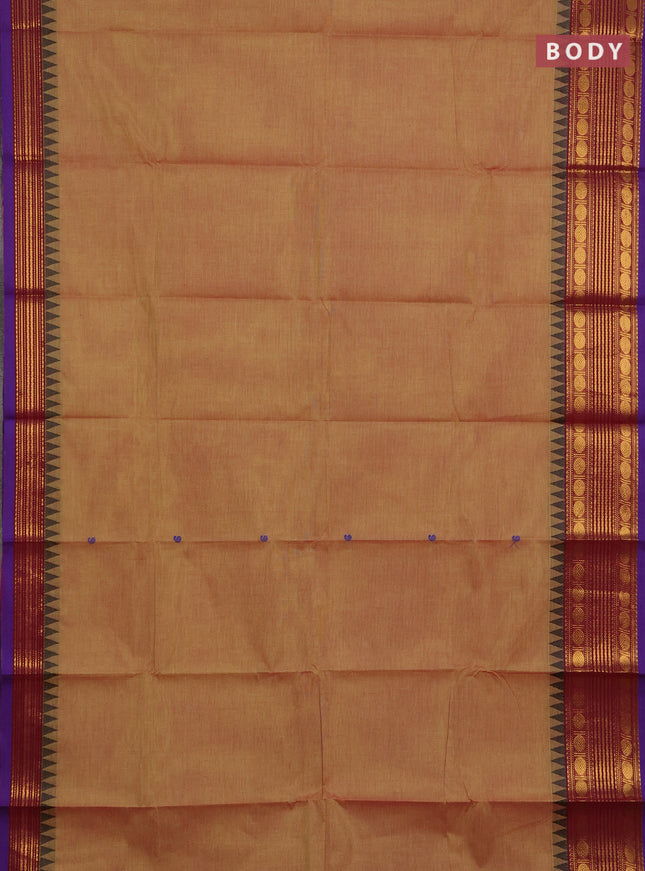 Chettinad cotton saree dual shade of pinkish green and violet with thread woven buttas and zari woven border