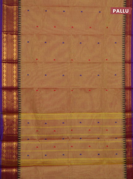 Chettinad cotton saree dual shade of pinkish green and violet with thread woven buttas and zari woven border