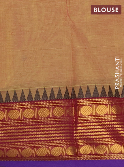 Chettinad cotton saree dual shade of pinkish green and violet with thread woven buttas and zari woven border