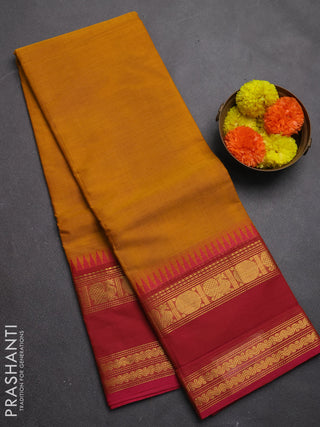Chettinad cotton saree mustard yellow and pink with plain body and rettapet zari woven border