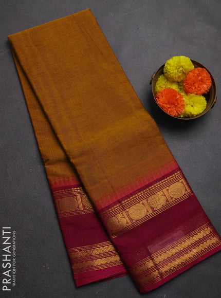 Chettinad cotton saree mustard yellow and pink with thread woven buttas and rettapet zari woven border