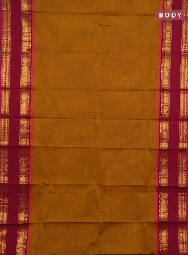 Chettinad cotton saree mustard yellow and pink with thread woven buttas and rettapet zari woven border