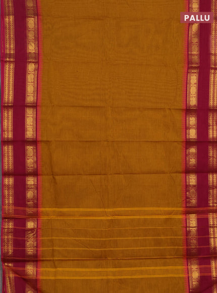Chettinad cotton saree mustard yellow and pink with thread woven buttas and rettapet zari woven border