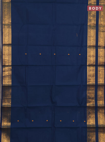 Chettinad cotton saree peacock blue with thread woven buttas and rettapet zari woven border