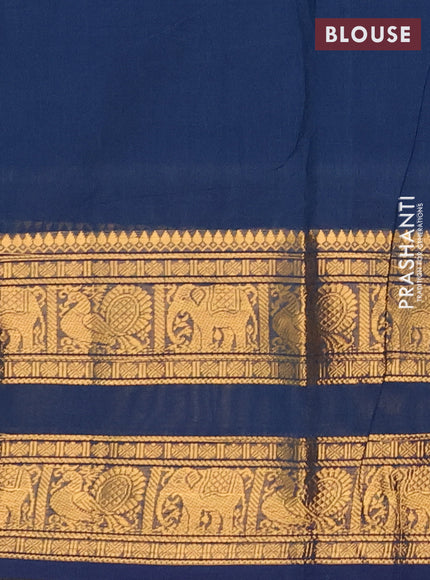 Chettinad cotton saree peacock blue with thread woven buttas and rettapet zari woven border