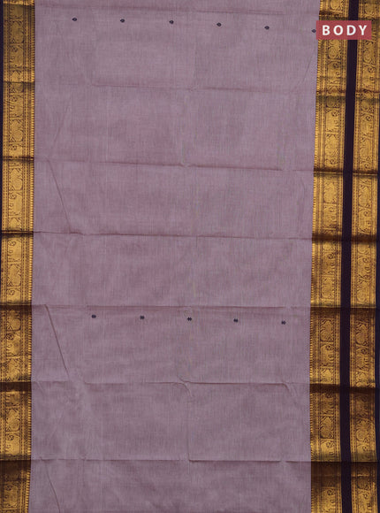 Chettinad cotton saree grey shade and navy blue with thread woven buttas and rettapet zari woven border