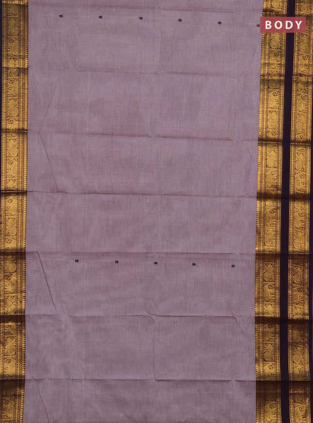 Chettinad cotton saree grey shade and navy blue with thread woven buttas and rettapet zari woven border