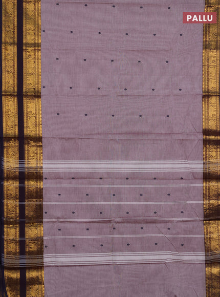 Chettinad cotton saree grey shade and navy blue with thread woven buttas and rettapet zari woven border