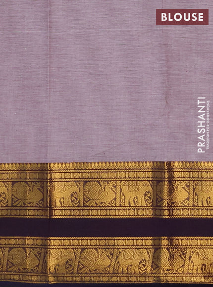 Chettinad cotton saree grey shade and navy blue with thread woven buttas and rettapet zari woven border