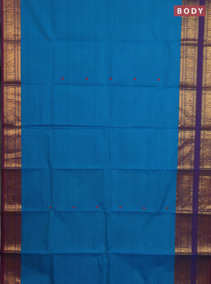 Chettinad cotton saree cs blue and purple with thread woven buttas and rettapet zari woven border