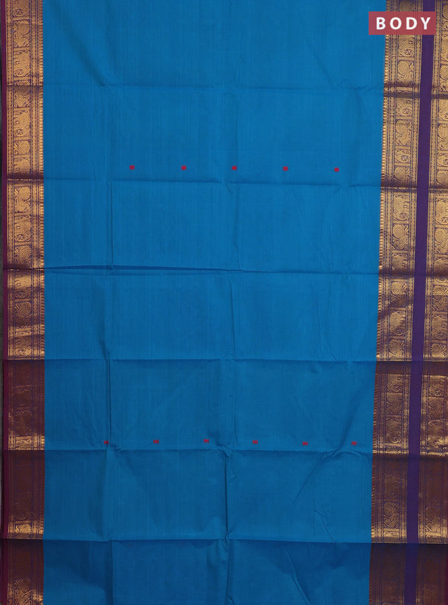 Chettinad cotton saree cs blue and purple with thread woven buttas and rettapet zari woven border