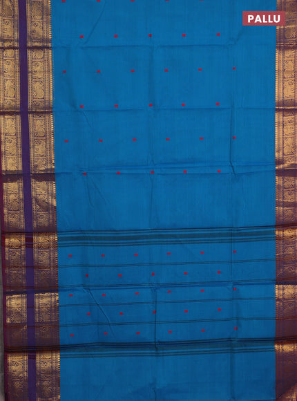 Chettinad cotton saree cs blue and purple with thread woven buttas and rettapet zari woven border