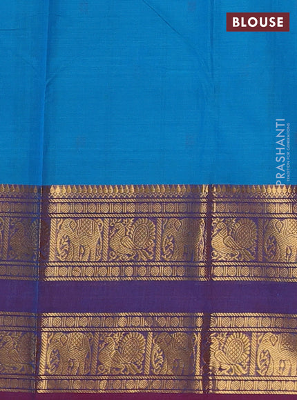 Chettinad cotton saree cs blue and purple with thread woven buttas and rettapet zari woven border