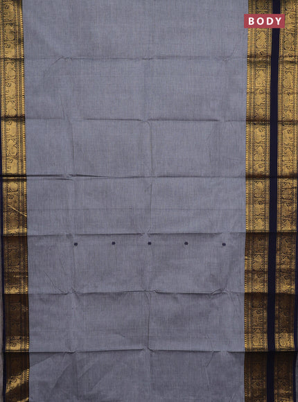 Chettinad cotton saree grey and navy blue with thread woven buttas and rettapet zari woven border