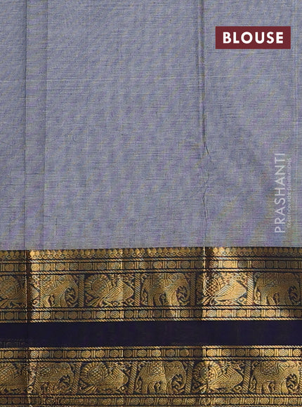 Chettinad cotton saree grey and navy blue with thread woven buttas and rettapet zari woven border
