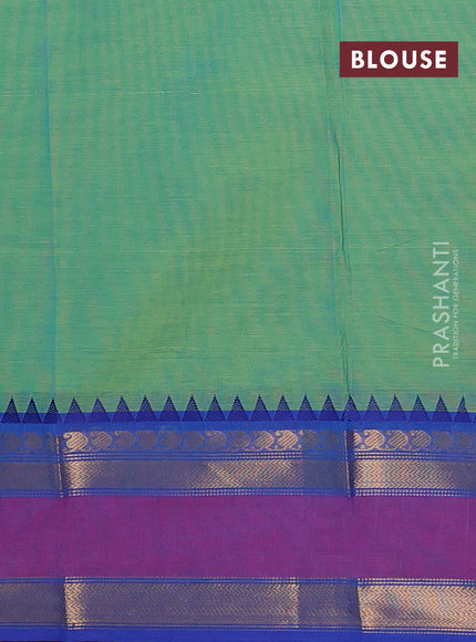 Chettinad cotton saree light green and blue with zari woven buttas and rettapet zari woven border