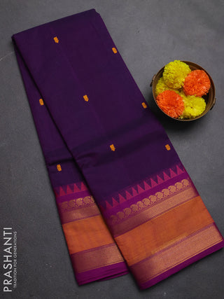 Chettinad cotton saree deep purple and magenta pink with thread woven buttas and rettapet zari woven border