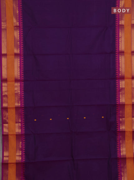 Chettinad cotton saree deep purple and magenta pink with thread woven buttas and rettapet zari woven border