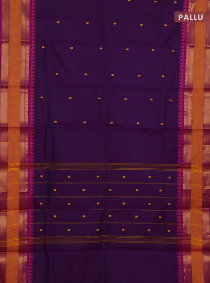 Chettinad cotton saree deep purple and magenta pink with thread woven buttas and rettapet zari woven border
