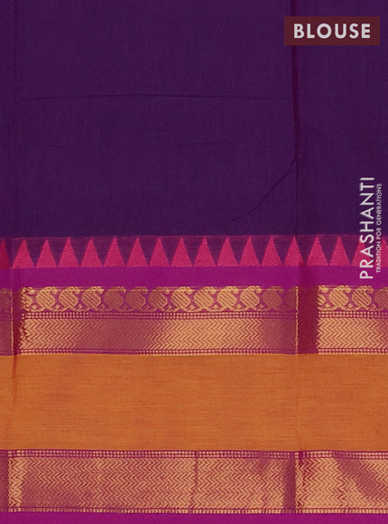 Chettinad cotton saree deep purple and magenta pink with thread woven buttas and rettapet zari woven border