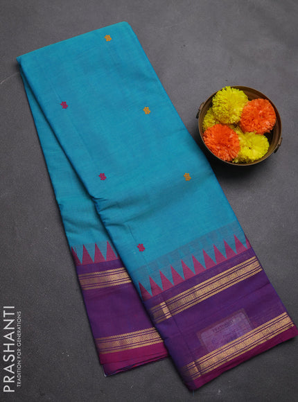 Chettinad cotton saree cs blue and dual shade of pink with thread woven buttas and rettapet zari woven border