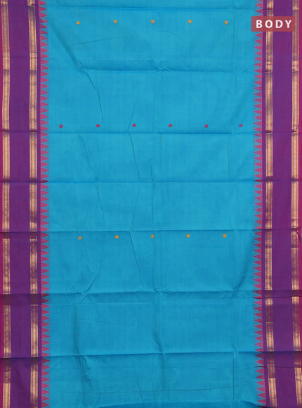 Chettinad cotton saree cs blue and dual shade of pink with thread woven buttas and rettapet zari woven border