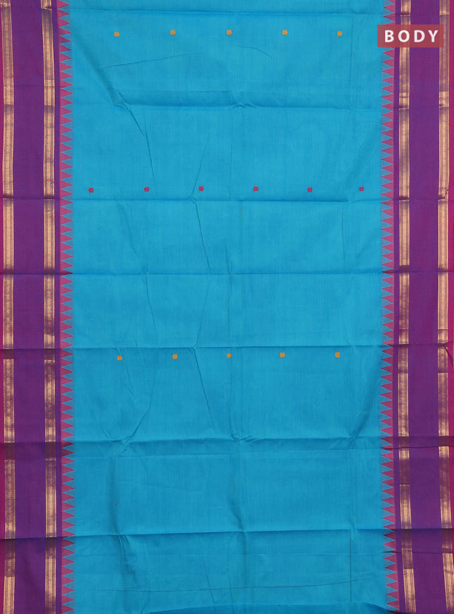 Chettinad cotton saree cs blue and dual shade of pink with thread woven buttas and rettapet zari woven border