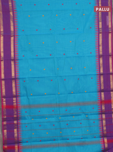 Chettinad cotton saree cs blue and dual shade of pink with thread woven buttas and rettapet zari woven border