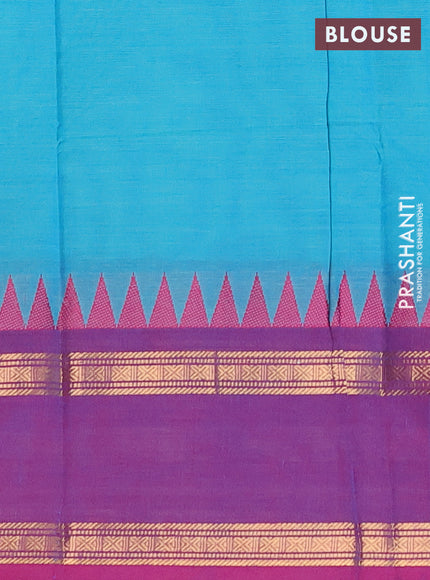 Chettinad cotton saree cs blue and dual shade of pink with thread woven buttas and rettapet zari woven border