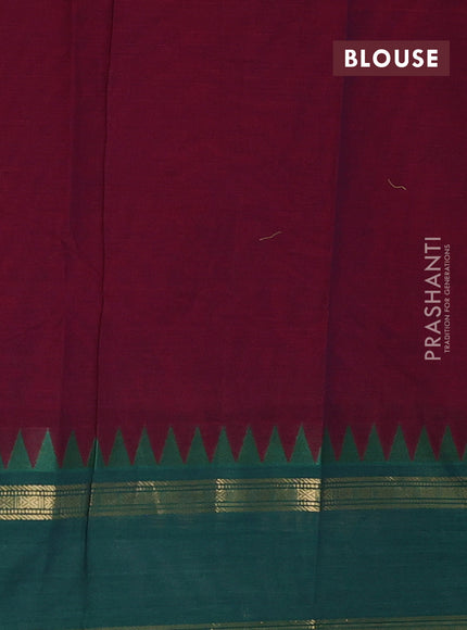 Chettinad cotton saree maroon and green with thread woven buttas and rettapet zari woven border
