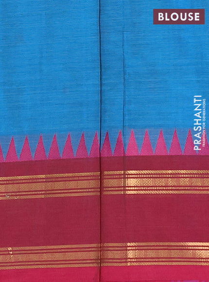 Chettinad cotton saree cs blue and maroon with thread woven buttas and rettapet zari woven border