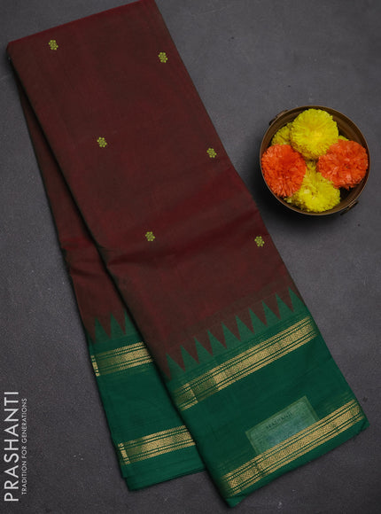 Chettinad cotton saree manthulir green and green with thread woven buttas and rettapet zari woven border