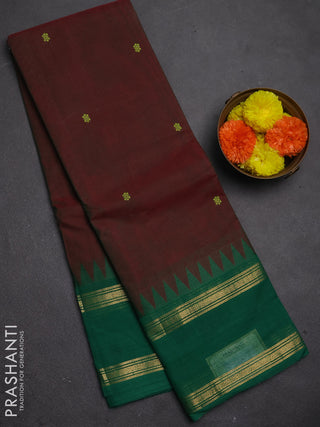 Chettinad cotton saree manthulir green and green with thread woven buttas and rettapet zari woven border