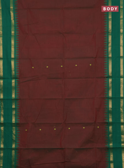 Chettinad cotton saree manthulir green and green with thread woven buttas and rettapet zari woven border