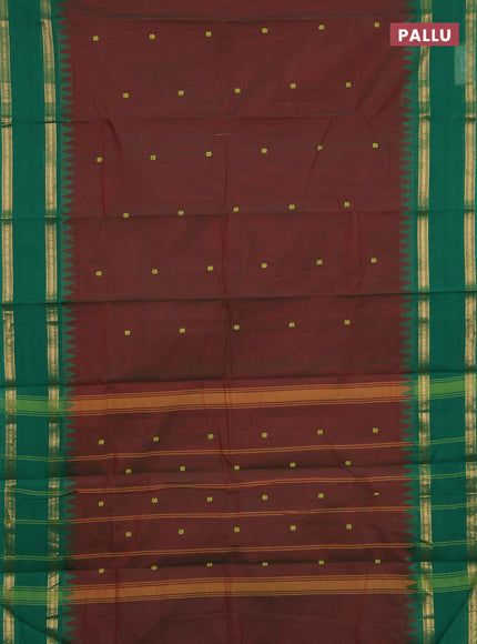 Chettinad cotton saree manthulir green and green with thread woven buttas and rettapet zari woven border