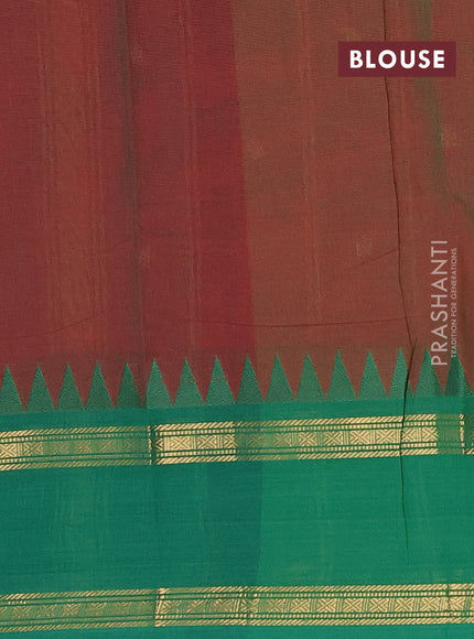 Chettinad cotton saree manthulir green and green with thread woven buttas and rettapet zari woven border