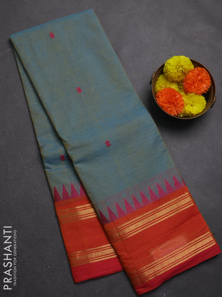 Chettinad cotton saree pastel blue and dual shade of pink with thread woven buttas and rettapet zari woven border