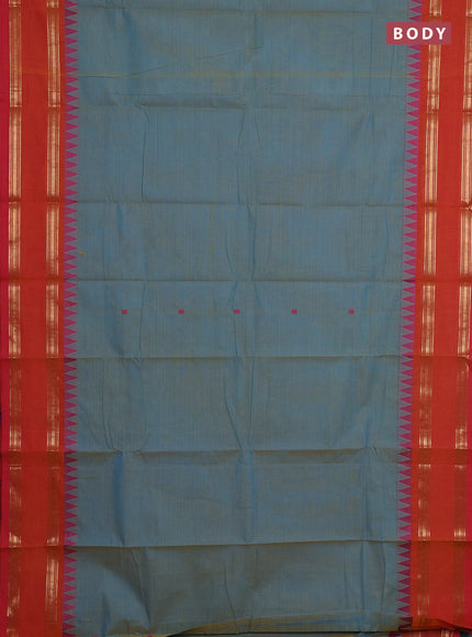 Chettinad cotton saree pastel blue and dual shade of pink with thread woven buttas and rettapet zari woven border