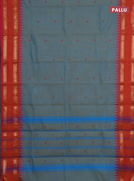 Chettinad cotton saree pastel blue and dual shade of pink with thread woven buttas and rettapet zari woven border