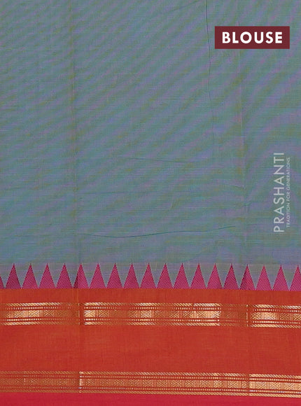 Chettinad cotton saree pastel blue and dual shade of pink with thread woven buttas and rettapet zari woven border