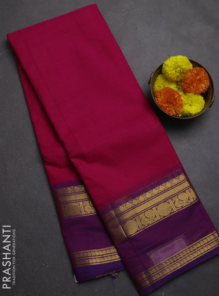 Chettinad cotton saree pink and purple with plain body and rettapet zari woven border