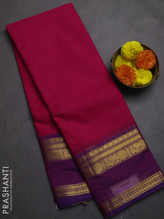 Chettinad cotton saree pink and purple with plain body and rettapet zari woven border