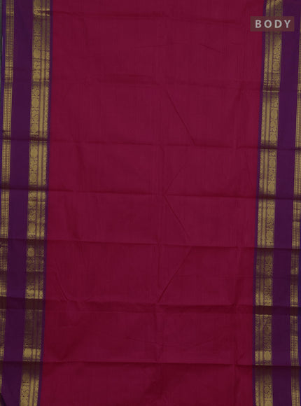 Chettinad cotton saree pink and purple with plain body and rettapet zari woven border