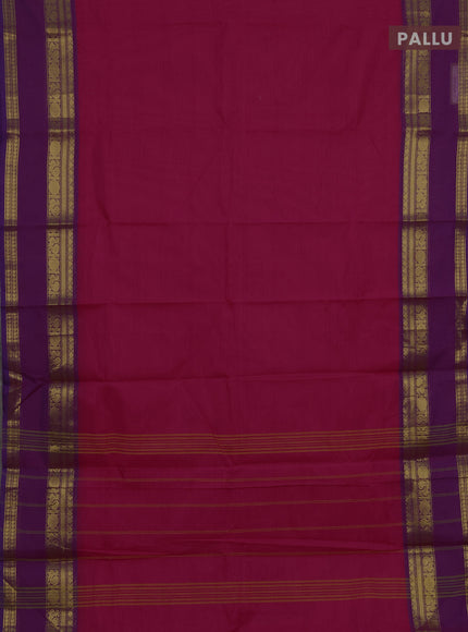 Chettinad cotton saree pink and purple with plain body and rettapet zari woven border
